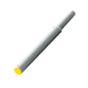 Kesseböhmer Push to Open Türdrucköffner silbergrau, zylindrisch, mit gelber Spitze für grifflose Fronten.