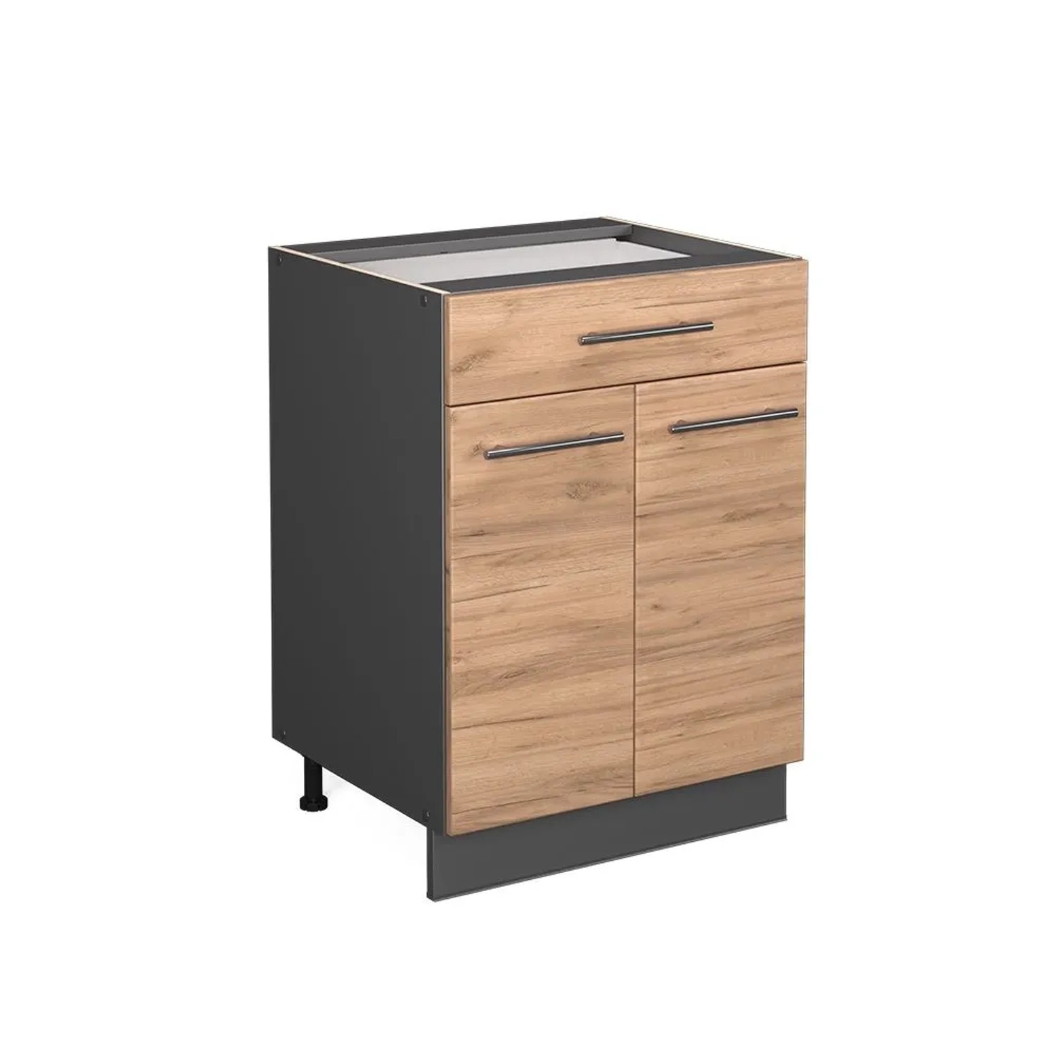 Vicco Küchenunterschrank Fame-Line Goldkraft Eiche Anthrazit 60 cm mit Schublade ohne Arbeitsplatte