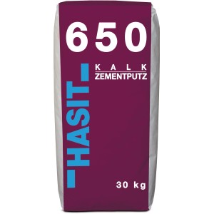 Sack Hasit 650 Kalkzementputz, Körnung 1,5 mm, 30 kg. Geeignet als Innen- und Außenputz.