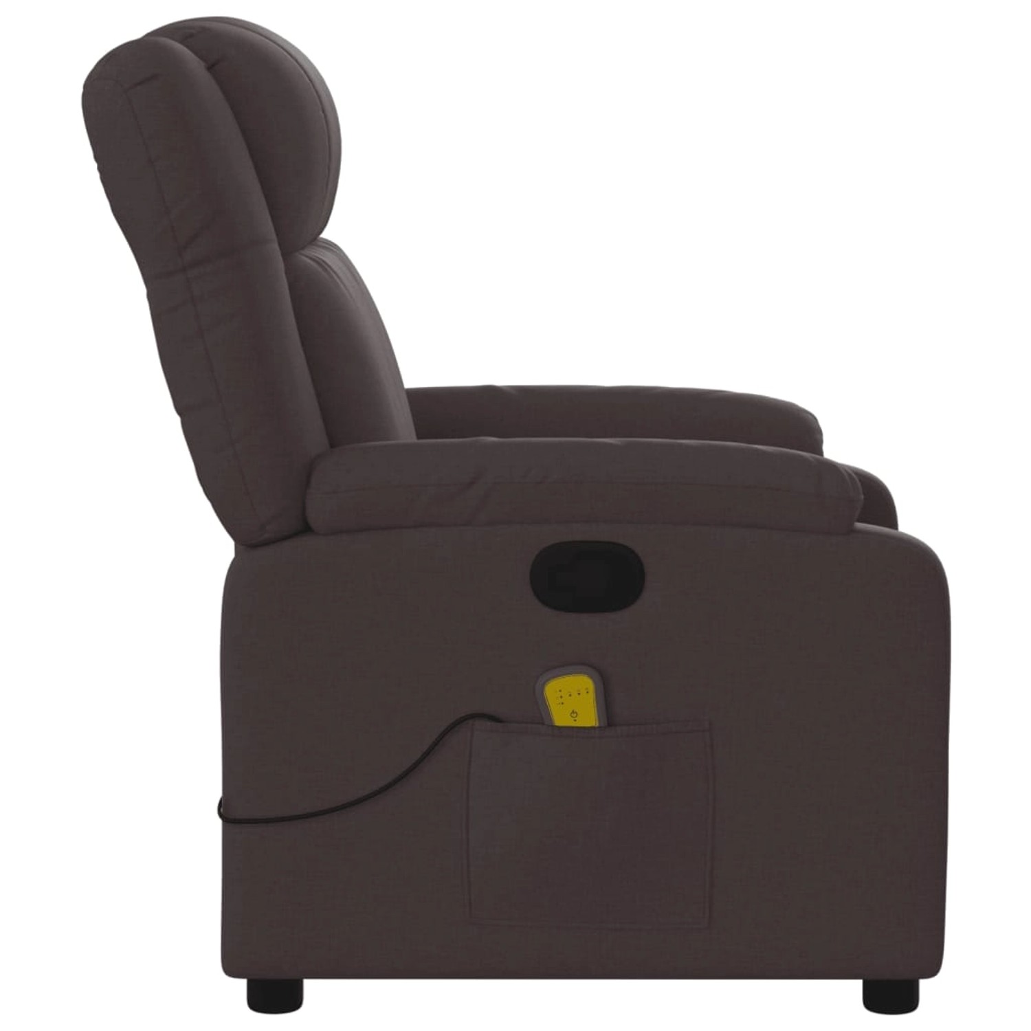 Dunkelbrauner vidaXL Massagesessel Modell 10 aus Stoff, seitliche Ansicht.