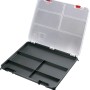 Bosch Deckelbox für Systembox S, geöffnet. Aufbewahrungssystem mit Fächern für Werkzeug und Zubehör.