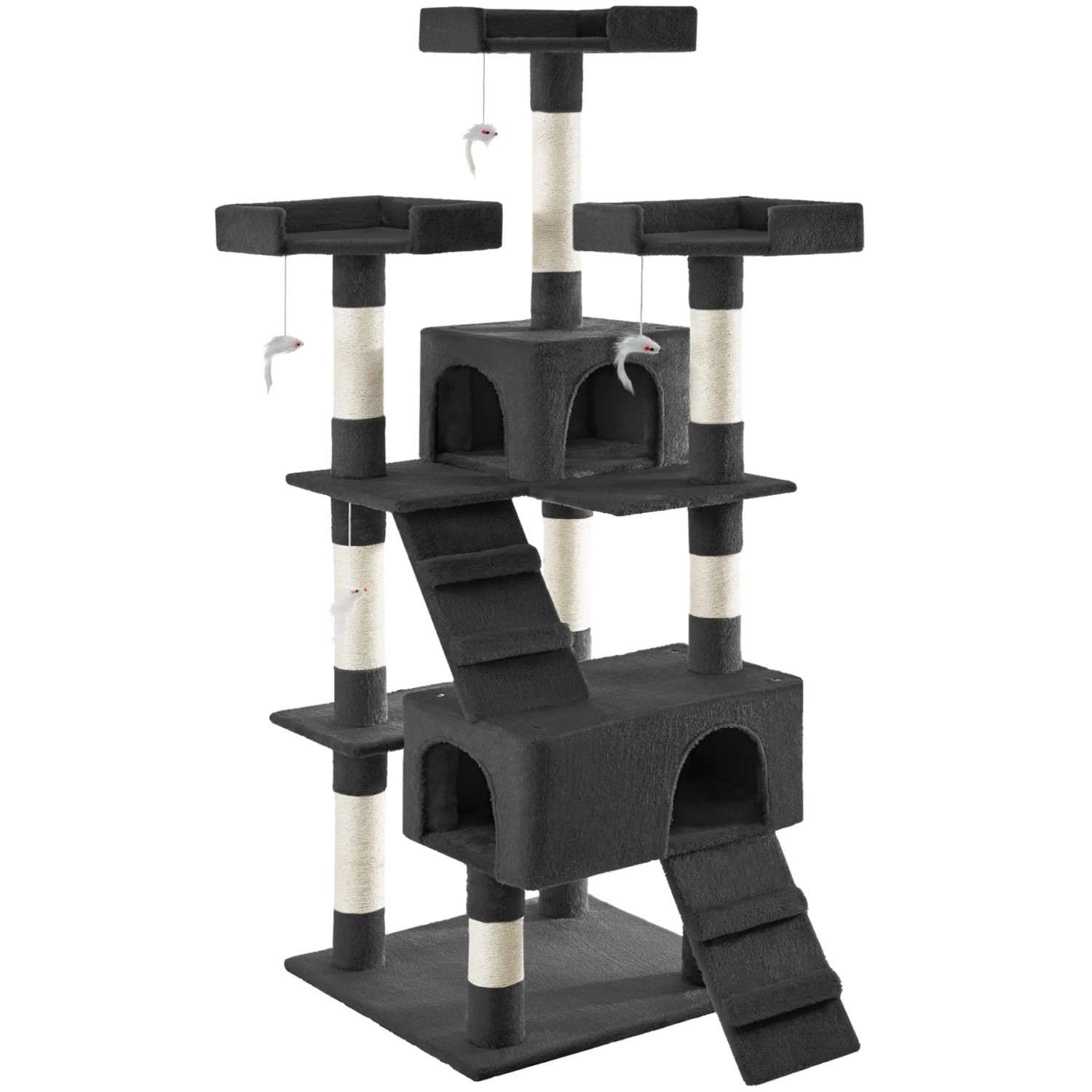 Tectake Kratzbaum Barney 170 cm Sisal  70 x 54 x 170 cm Schwarz