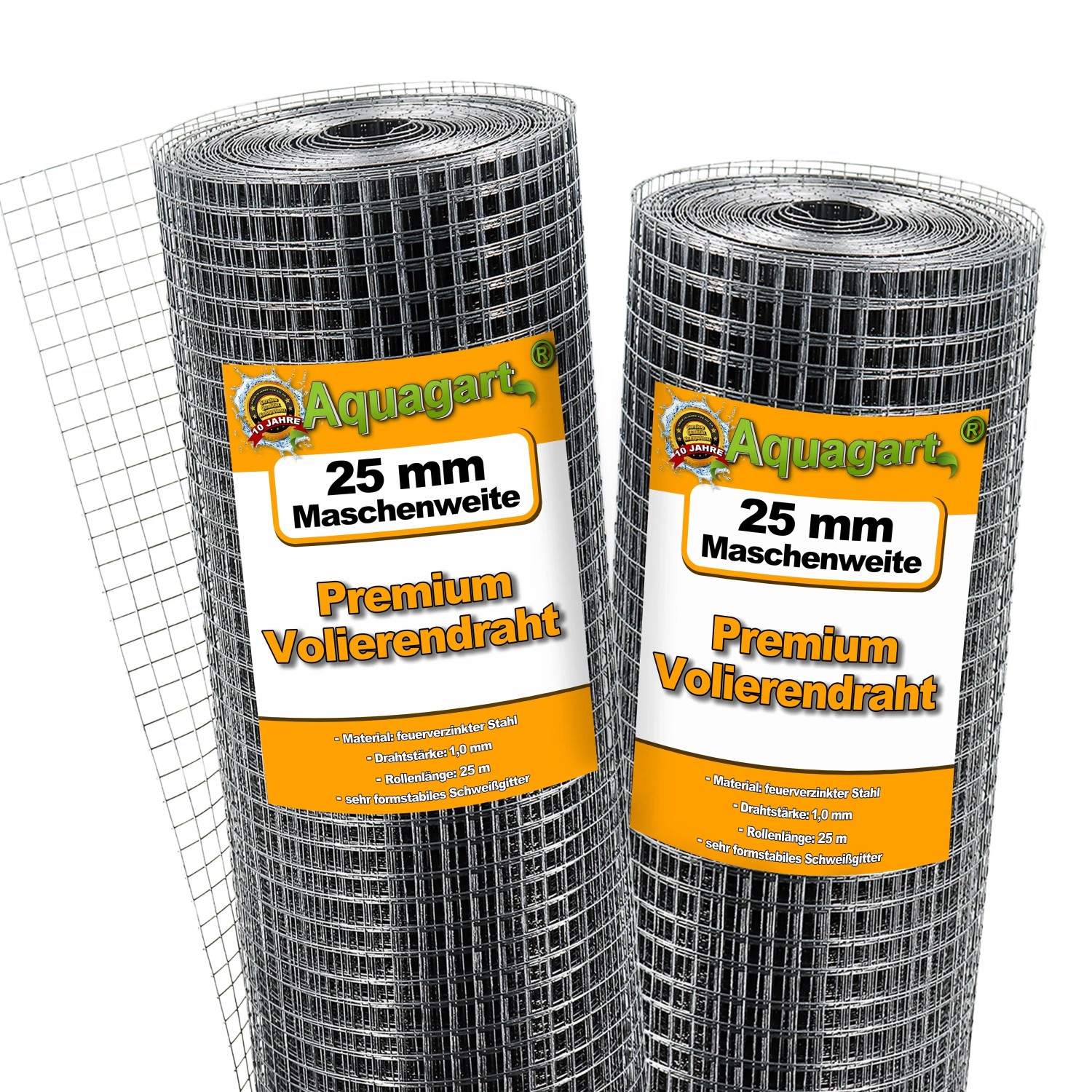 Aquagart Volierendraht, 75m x 1m, Maschenweite 25mm, verzinkter Draht für Zaunbau.