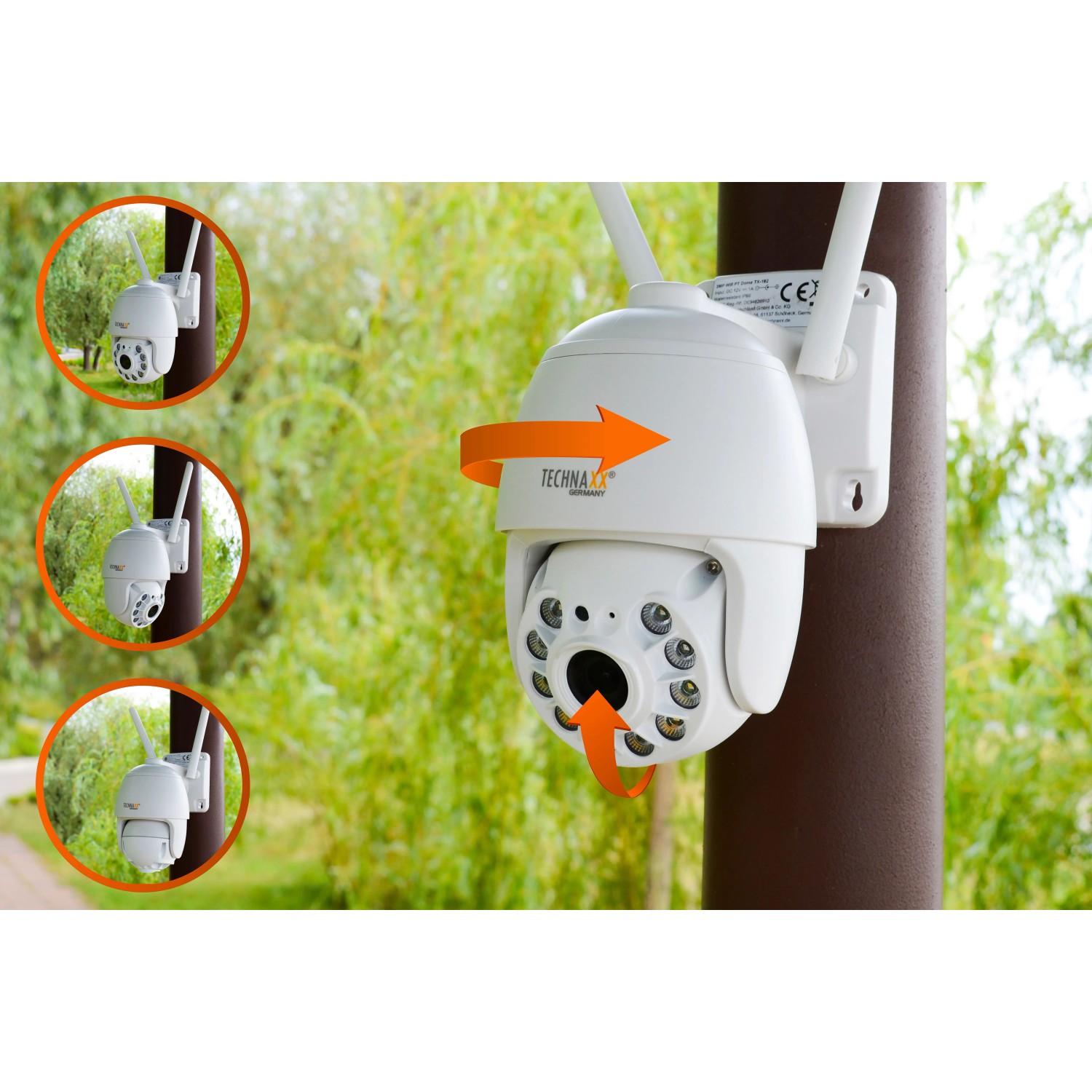 Technaxx TX-192 PT Dome Kamera zur Videoüberwachung mit Schwenk- und Neigefunktion.