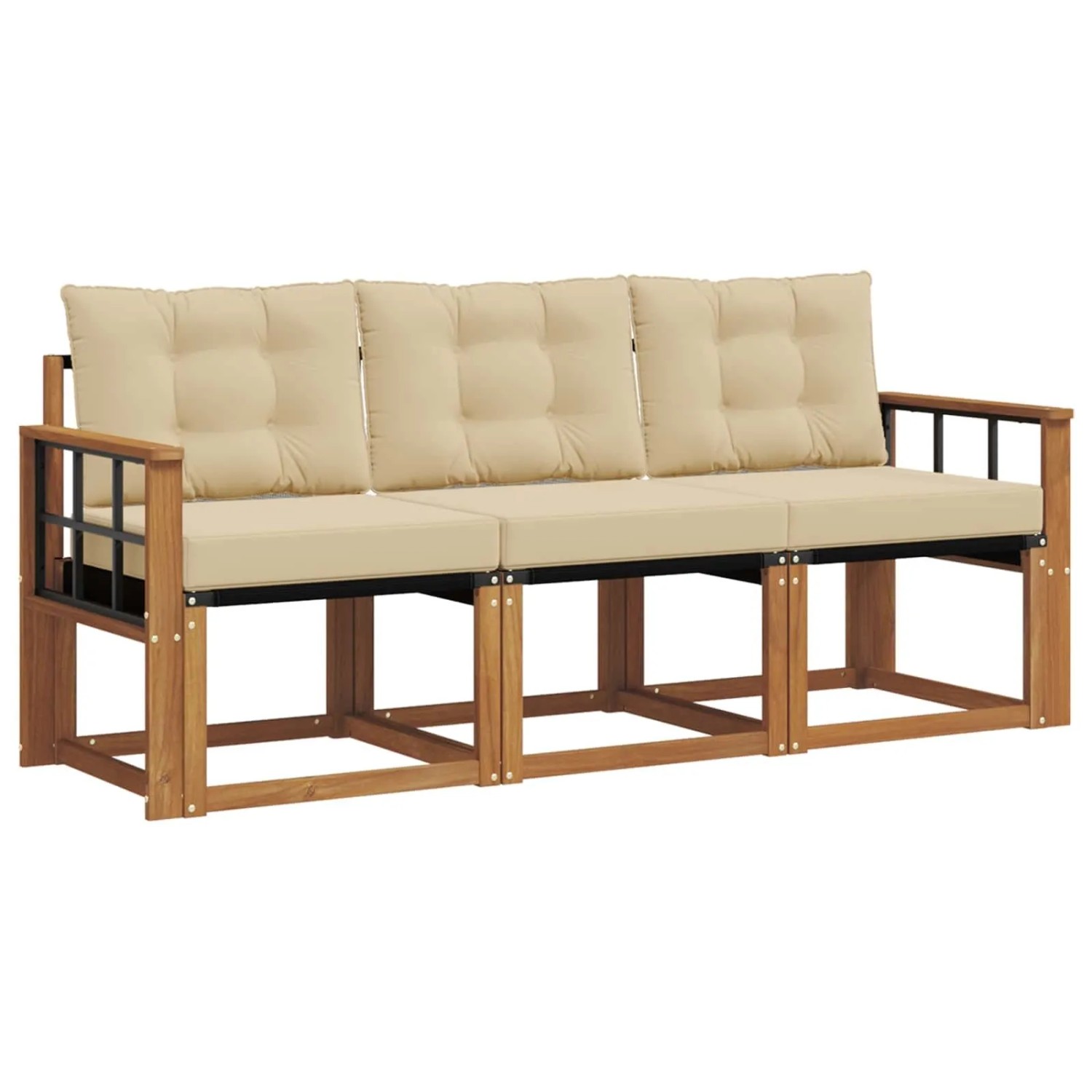 vidaXL Outdoor-Sofagarnitur mit Kissen 3-Tlg Natur und Beige 3368360