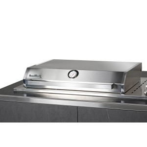 Buschbeck Outdoorküche Derby mit Edelstahlhaube und Thermometer. Keramikverkleidung in Weiß.