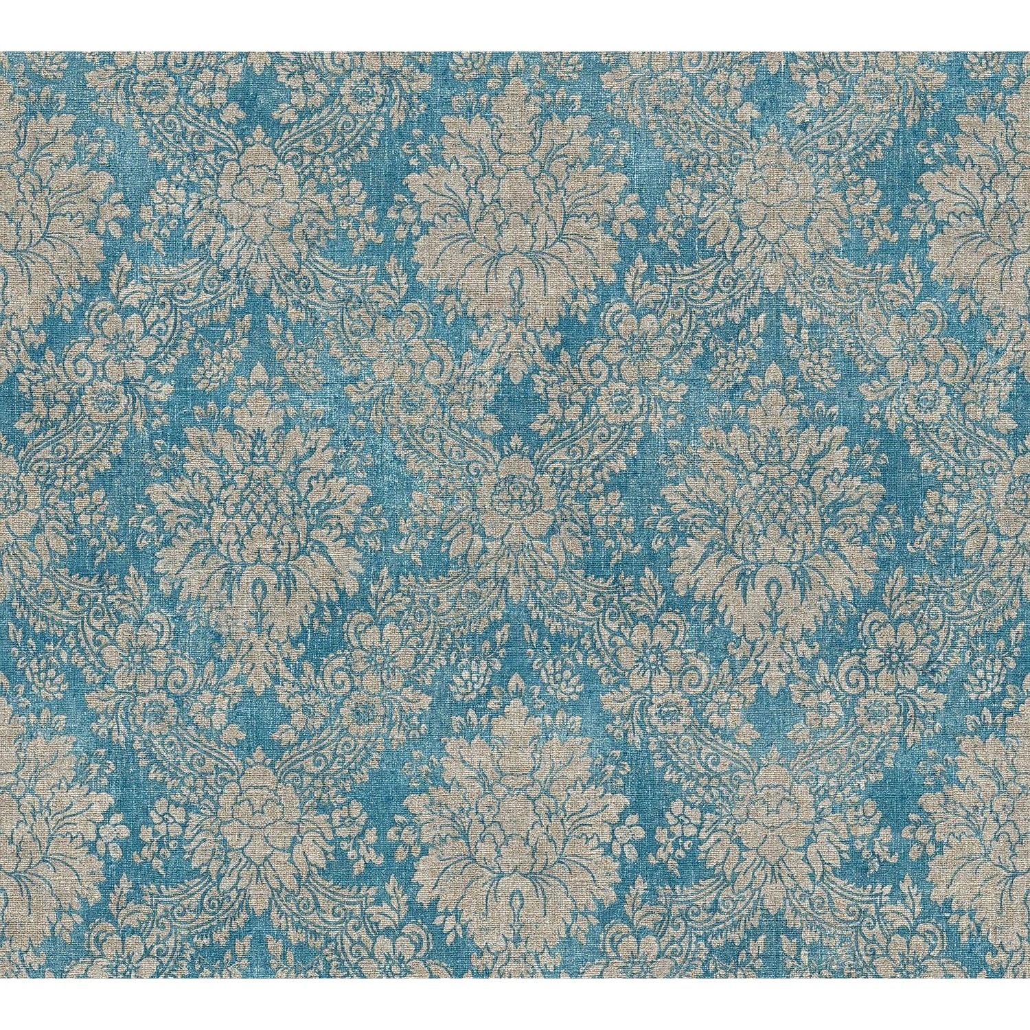 PROFHOME 336075-GU Barock Tapete Shabby Chic Matt Türkis Blau Grau 0,53 m x günstig online kaufen