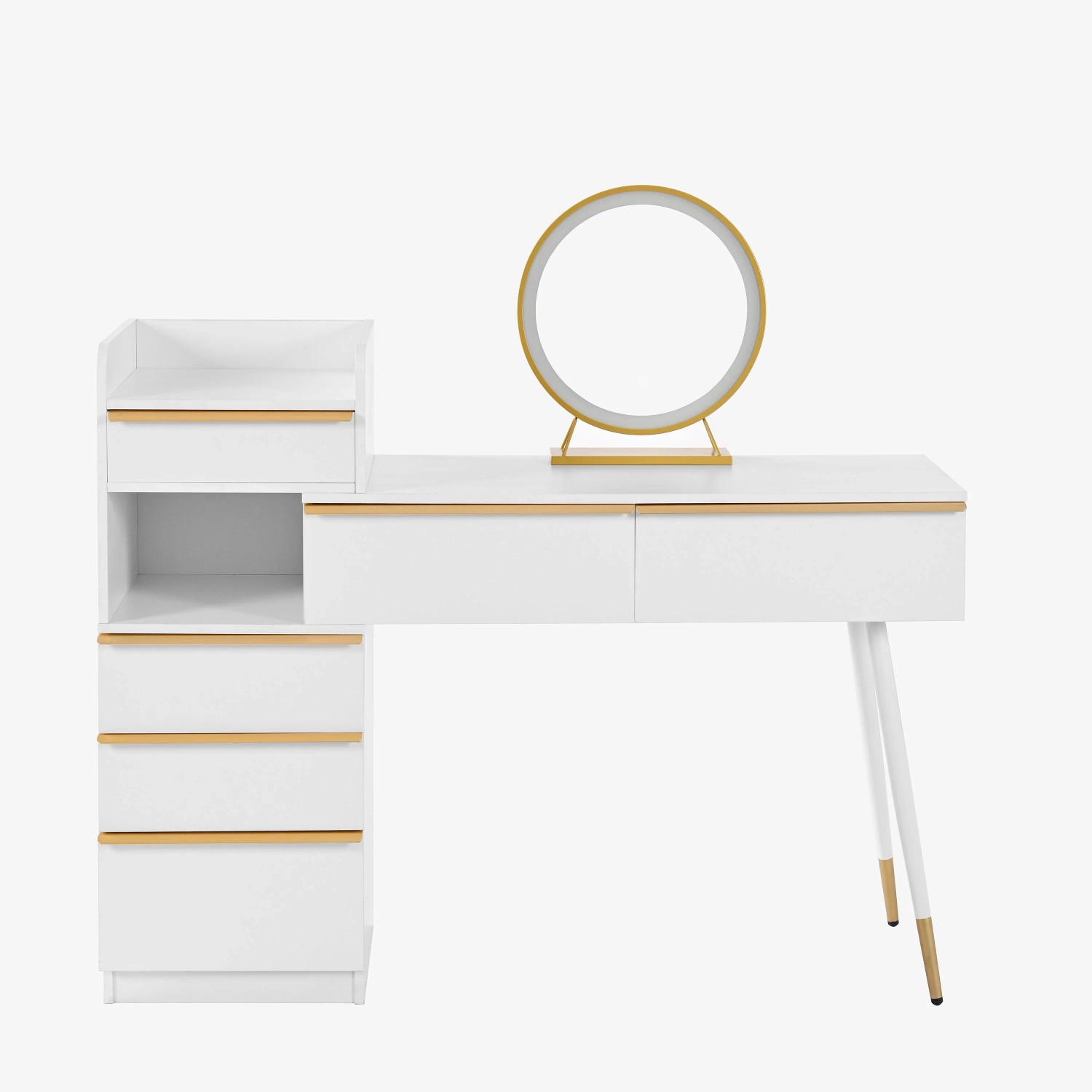 okwish Schminktisch mit LED Spiegel Schubladen Schlafzimmer 100x41x102cm Weiß