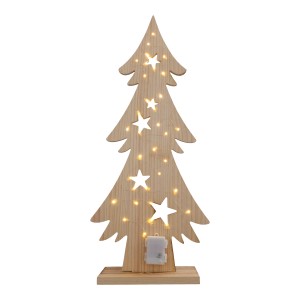 Näve LED Weihnachtsdeko Tannenbaum aus Holz, 80cm hoch, mit Sternen und warmweißen Lichtern.