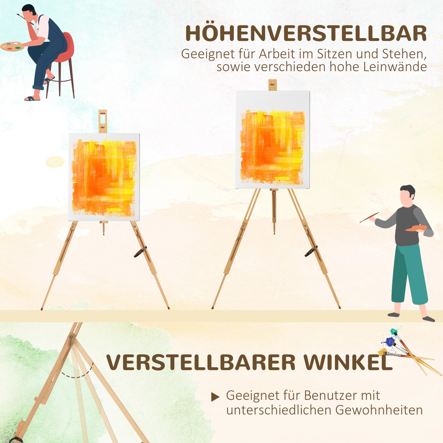 Klappbare Vinsetto Staffelei aus Buchenholz, höhenverstellbar für Leinwände.