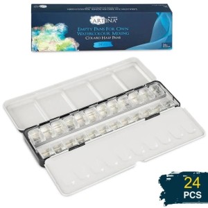 Artina Colaro Leerkasten für Aquarellfarben mit 24 Näpfen, geöffnet.