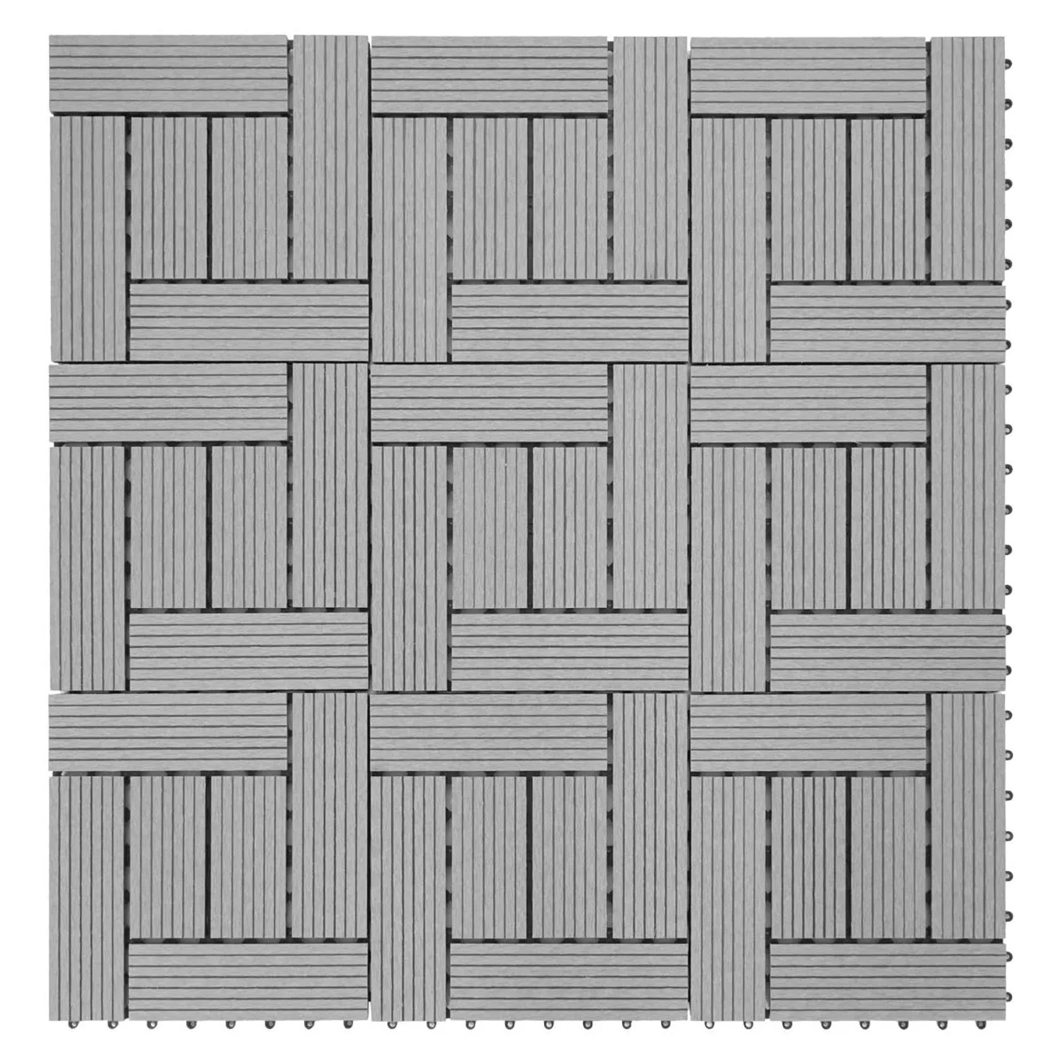MCW WPC Bodenfliese Sarthe, Holzoptik grau, 30x30cm, 1qm, für Balkon und Terrasse.