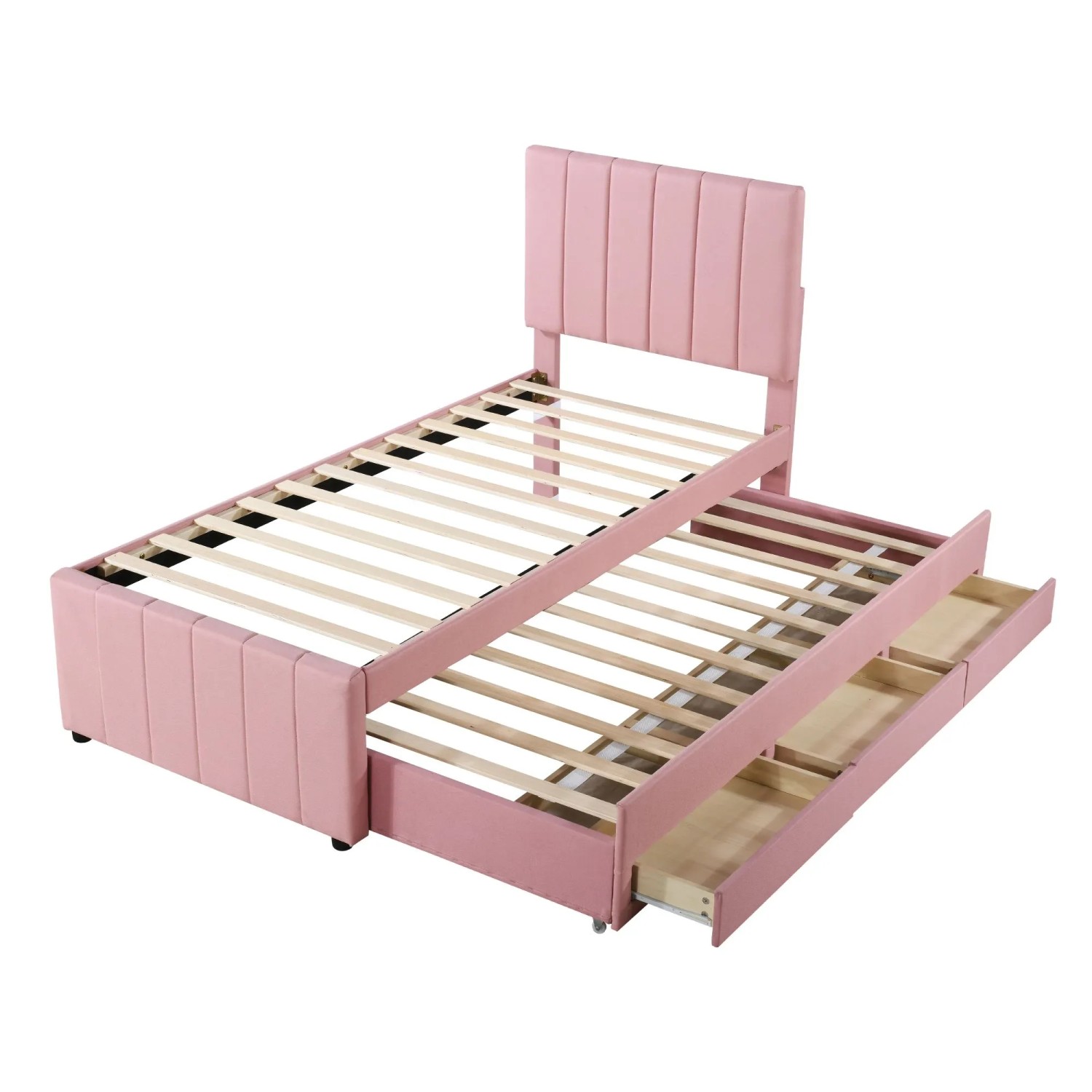 okwish Polsterbett 90x200cm mit Rollbett Stauraum Kinderbett Rosa ohne Matratze