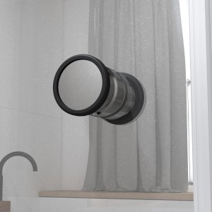 Detailaufnahme des runden, magnetischen Griffs der Dusch-Nischentür Brava in Chrom.