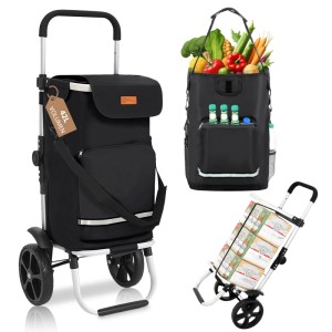 Sekey 3-in-1 Einkaufstrolley schwarz: Faltbarer Trolley mit Kühlfach, als Einkaufswagen, Sackkarre und Umhängetasche nutzbar.