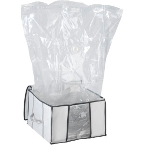 Wenko Vakuum Soft Box S, weiße Textilbox mit durchsichtiger Vakuum-Tasche zur platzsparenden Aufbewahrung.