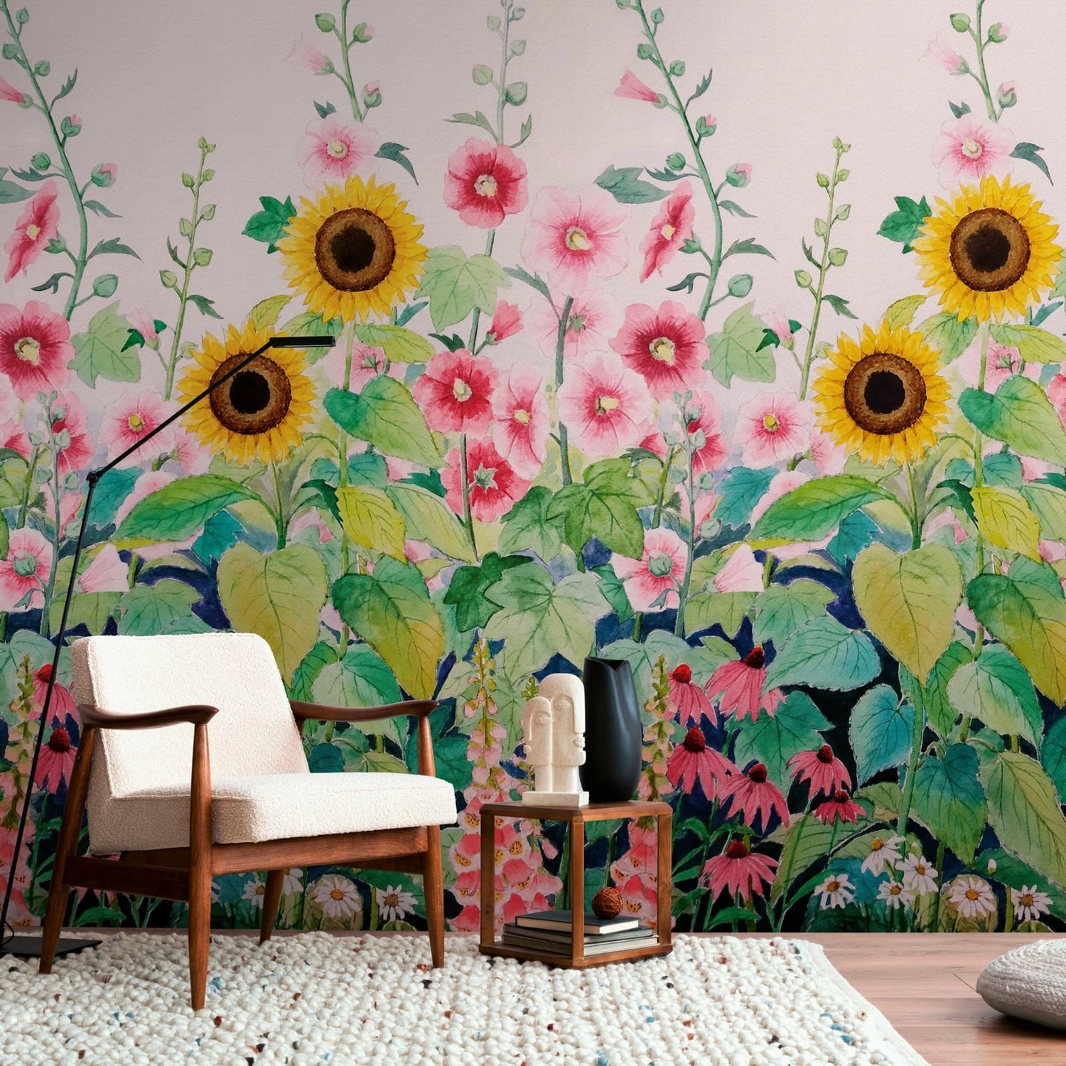 PROFHOME 398831-GU Fototapete Blumen Matt Rosa Grün Gelb Blau 1,59 m x 2,8 günstig online kaufen