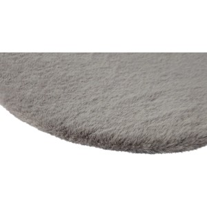 Graues, rundes Kunstfell-Sitzkissen, Ø 35 cm, mit flauschiger Polyester-Oberfläche. Ideal für Stühle & Dekoration.