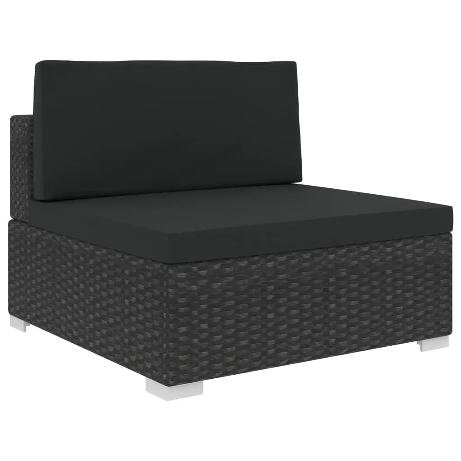 Schwarzes vidaXL Gartenmöbel Lounge-Set aus Rattan mit schwarzen Auflagen.