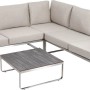 4-teiliges Lounge-Set Sydney von Greemotion mit Edelstahlrahmen und beigen Kissen.