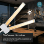Weiße LUXULA LED Schreibtischlampe Doppelkopf auf Schreibtisch, dimmbar.