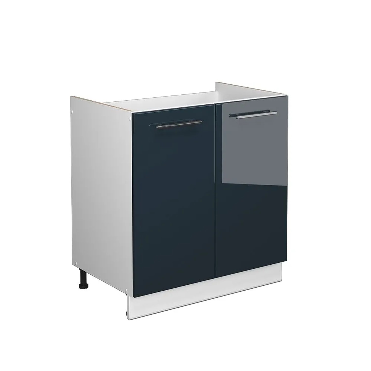 Vicco Spülenunterschrank Fame-Line DunkelBlau Hochglanz Weiß 80 cm ohne Arbeitsplatte mit Weiß Korpus Opt2