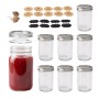 8er Set transparente Einmachgläser 500 ml mit silbernen Deckeln, eines mit Marmelade. Inkl. Etiketten & Schnur für Aufbewahrung.