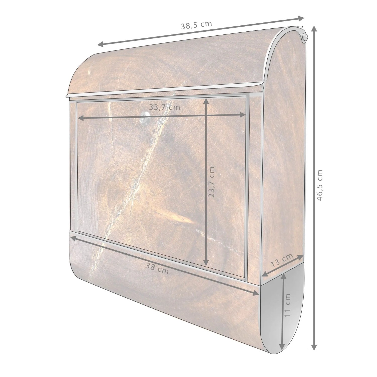 Banjado Design Briefkasten Silber Pulverbeschichtet 39x47x14cm 2 Schlüssel Mit Zeitungsfach Motiv Holzring mit Rissen_5