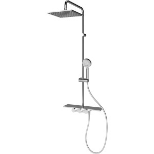 Schulte Rain III Brause-Set mit eckiger Kopfbrause, Handbrause und Ablage in Chromoptik.