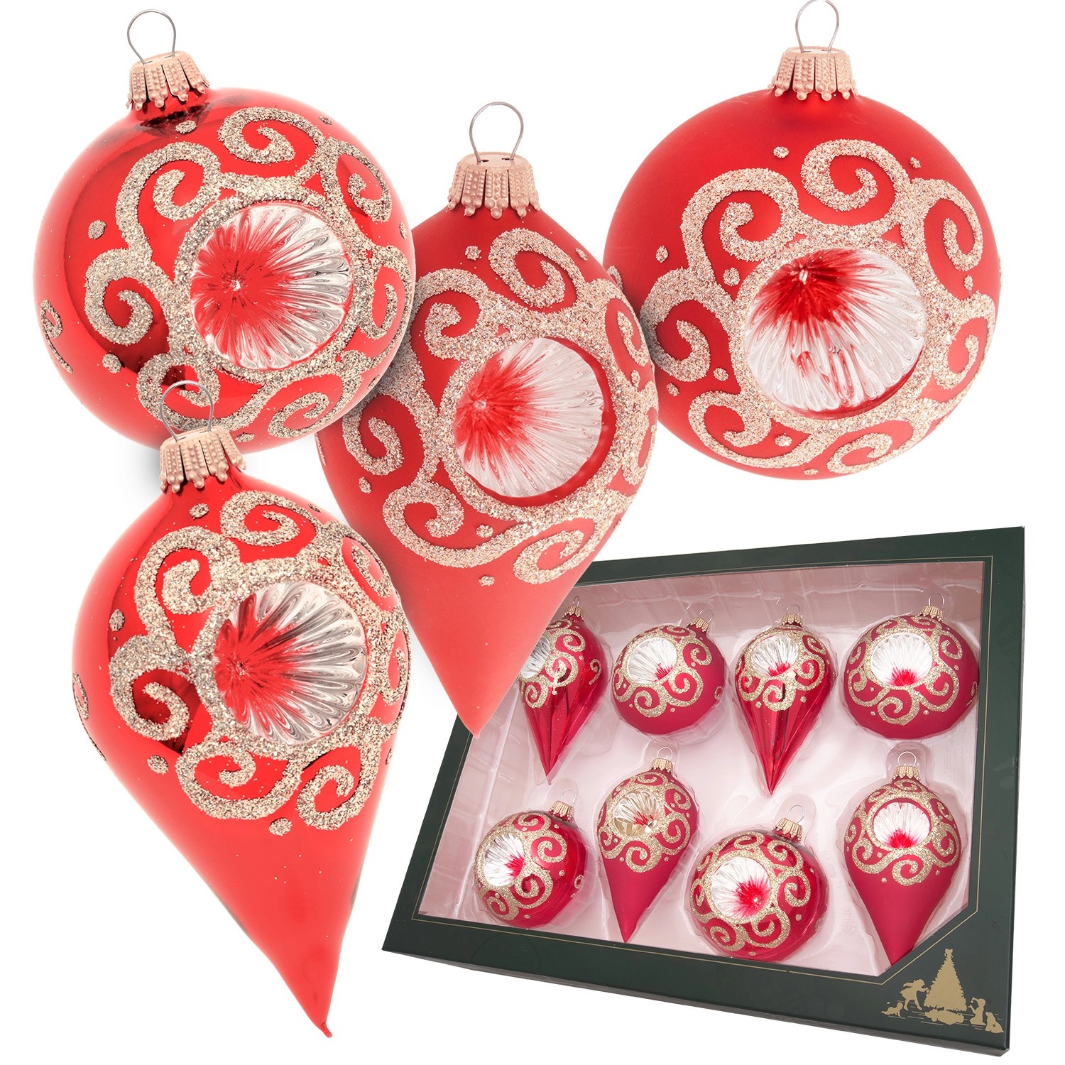 Krebs Glas Lauscha Weihnachtskugeln Reflex Swirl Rot 7cm