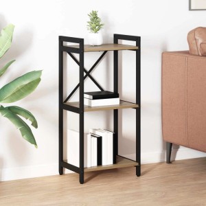 vidaXL Bücherregal Artisan-Eiche, 85 cm hoch, mit schwarzem Stahlrahmen und 3 Ablagen für Bücher und Deko.
