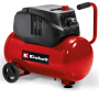 Einhell Kompressor TC-AC 200/24/8 Ölfrei, rot-schwarzer Druckluftkompressor mit 24 l Kessel und Tragegriff.