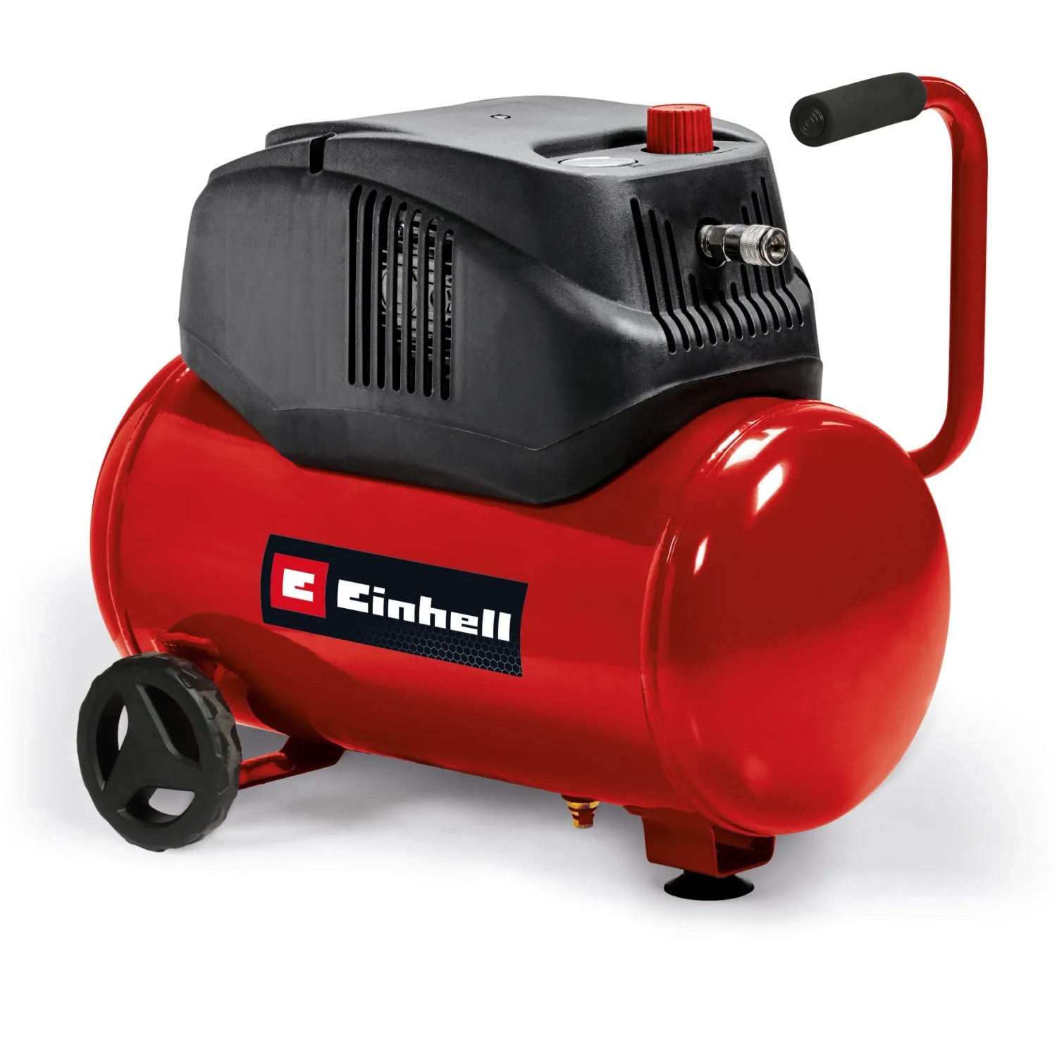 Einhell Kompressor TC-AC 200/24/8 Ölfrei, rot-schwarzer Druckluftkompressor mit 24 l Kessel und Tragegriff.