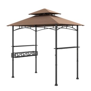 Costway Grillpavillon mit Doppeldach Seitenregalen Flaschenöffner Braun