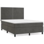 Dunkelgraues vidaXL Boxspringbett 140x190 cm mit Samtbezug und Matratze.