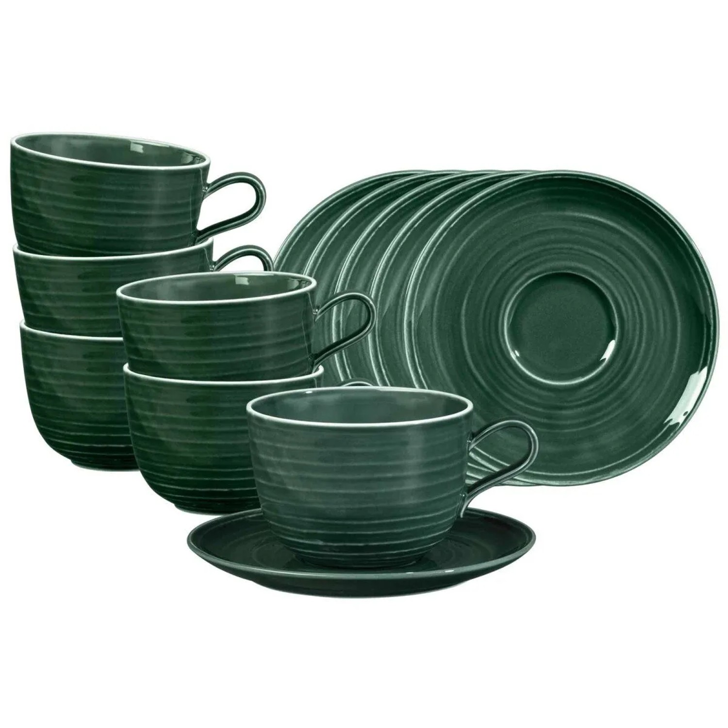 Seltmann Weiden Terra Milchkaffeetassen mit Untertassen 400 ml 6er Set Moosgrün