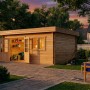 Naturbelassenes Alpholz Gartenhaus Spree-28B (520x420cm) mit Pultdach, Doppeltür und Fenster.