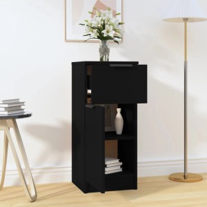 Schwarzes vidaXL Sideboard (30x30x70 cm) aus Holzwerkstoff mit Schublade und Fächern.
