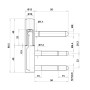 Technische Zeichnung: SOTECH Türband OLAV, 15 mm, 2-teilig, Stahl schwarz pulverbeschichtet, Maße und Details.