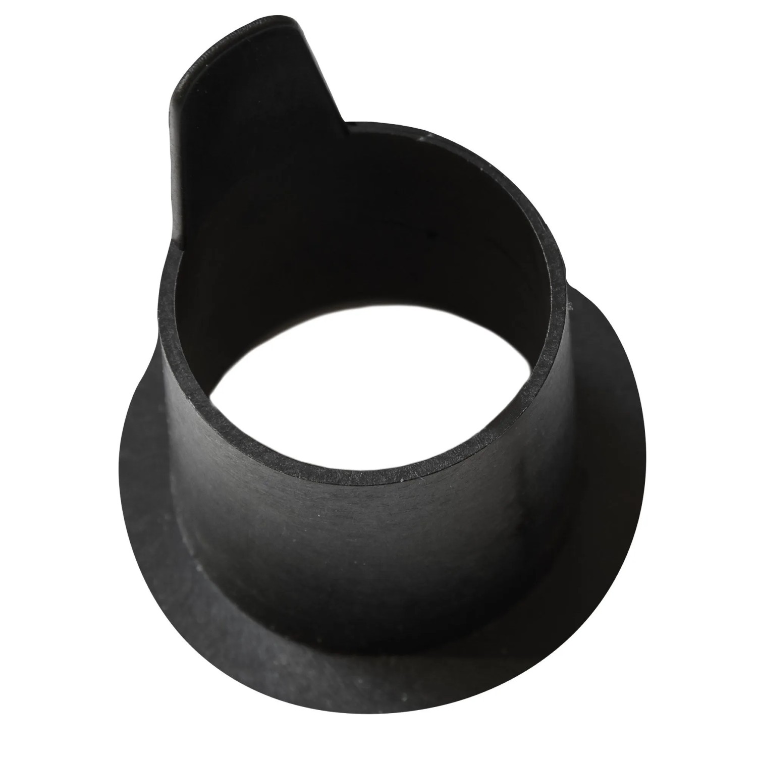 Schwarzer Kunststoff-Reduzierring mit Lasche für Sonnenschirmständer. Passt Schirmstockdurchmesser an.