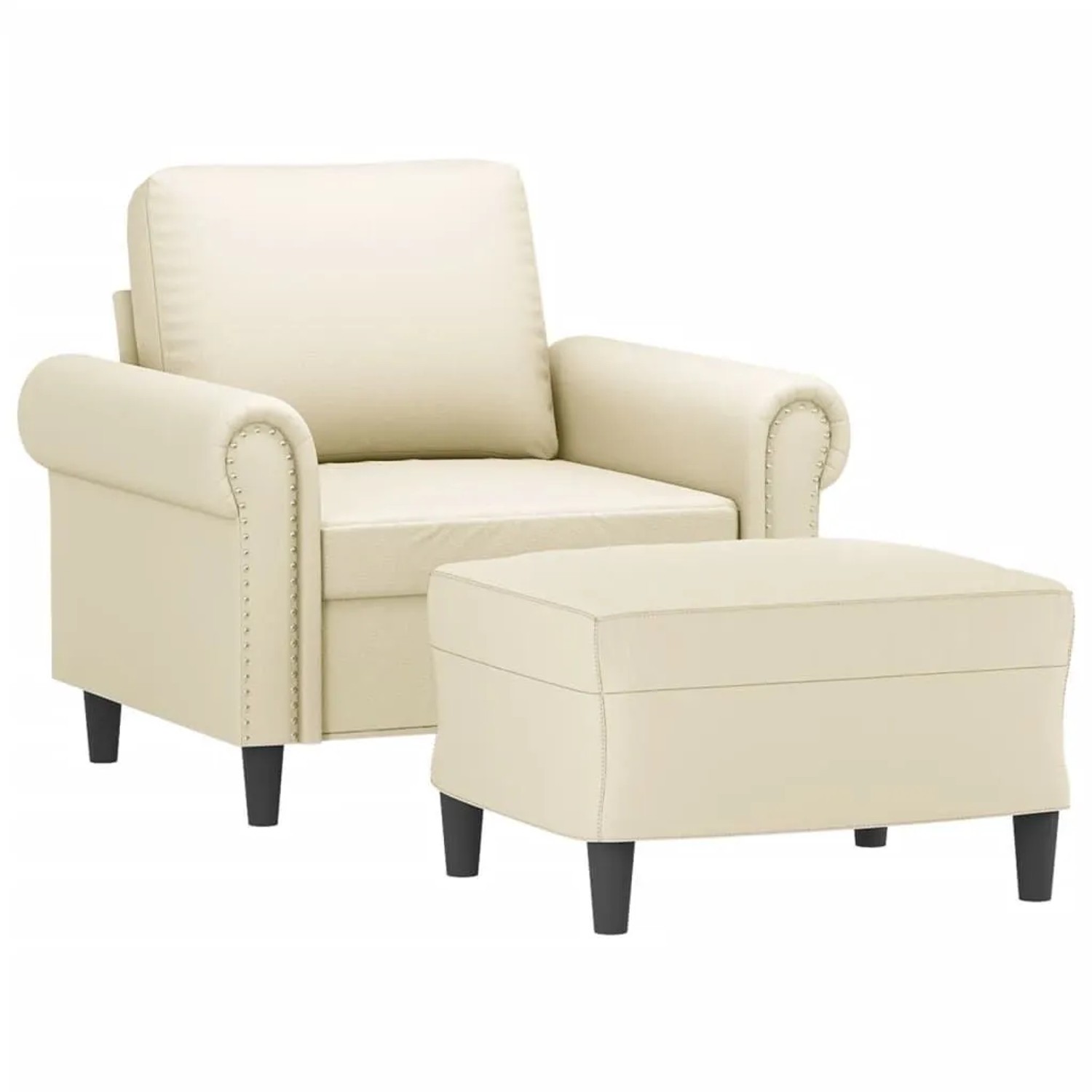 vidaXL Sessel mit Hocker Creme 60 cm Kunstleder 3201201
