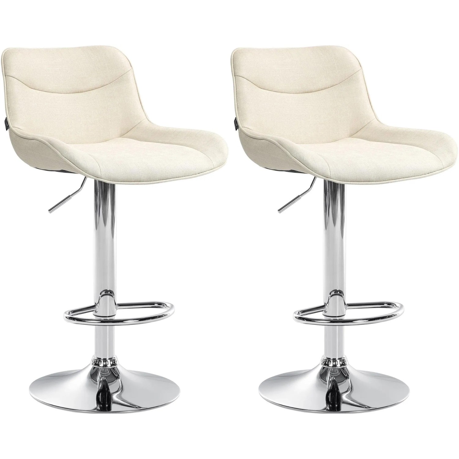 DELUKE Barhocker 2er Set TAMPA Creme Stoff Chrom Barstuhl Mit Lehne Tresenhocker Tresenstuhl