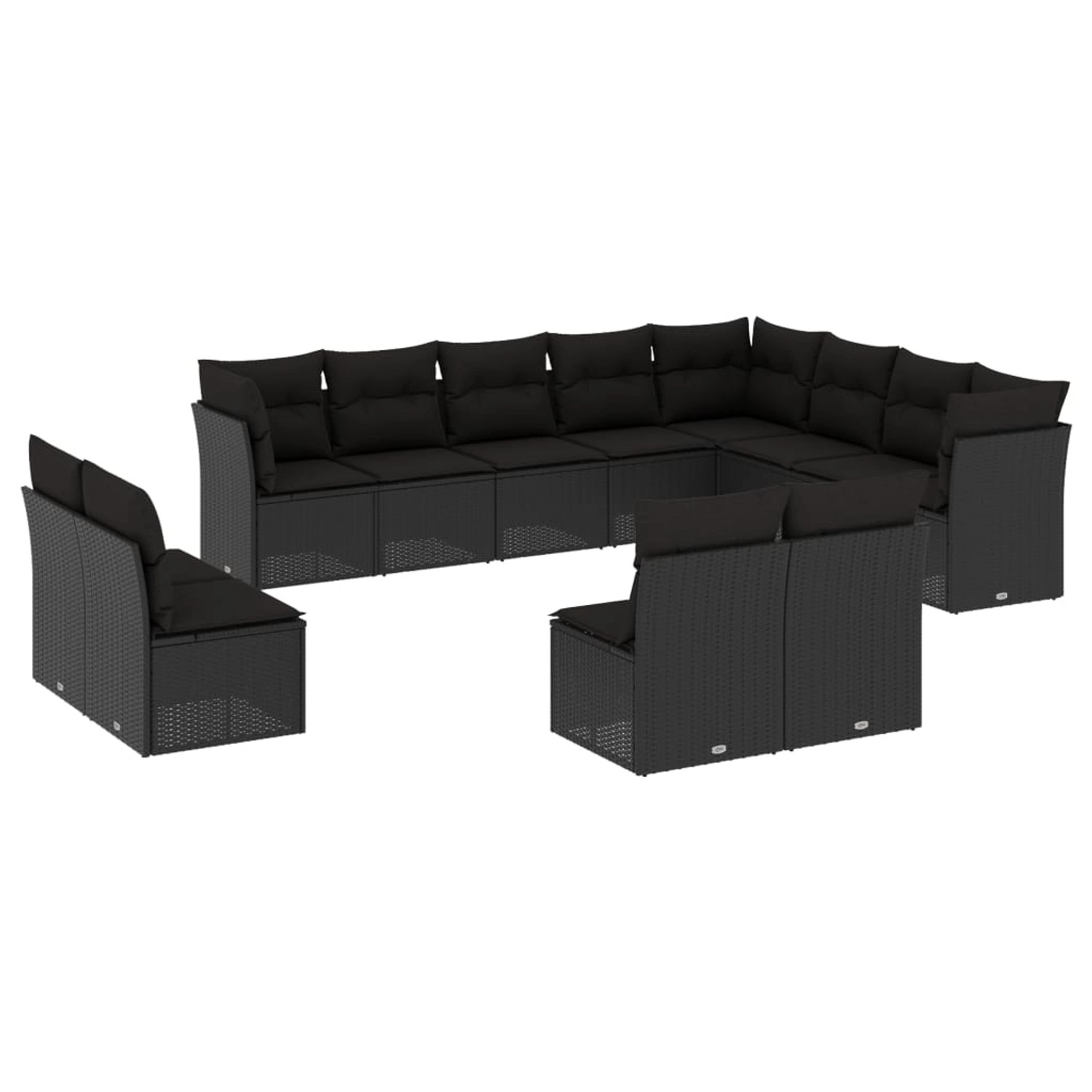 vidaXL 12-tlg Garten-Sofagarnitur mit Kissen Schwarz Poly Rattan Modell 24 günstig online kaufen