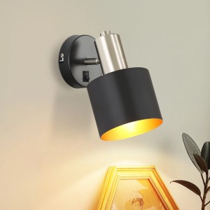 ZMH Wandleuchte Vintage, schwarz-gold, drehbar, mit Schalter. Metall-Spotlight für präzise Lichtprojektion.