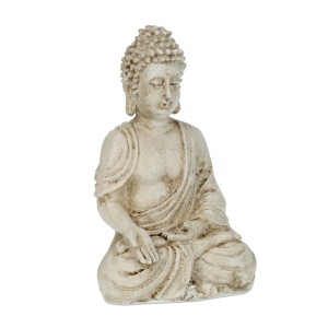 Relaxdays Buddha Figur Polyresin Cremeweiß Sitzend Wetterfest Frostsicher 17,5 cm x 10,5 cm x 7,5 cm 0,23 kg