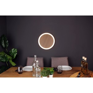 Moderne LED-Deckenleuchte Moon M von Luce Design, Holzoptik, Ø 40 cm.