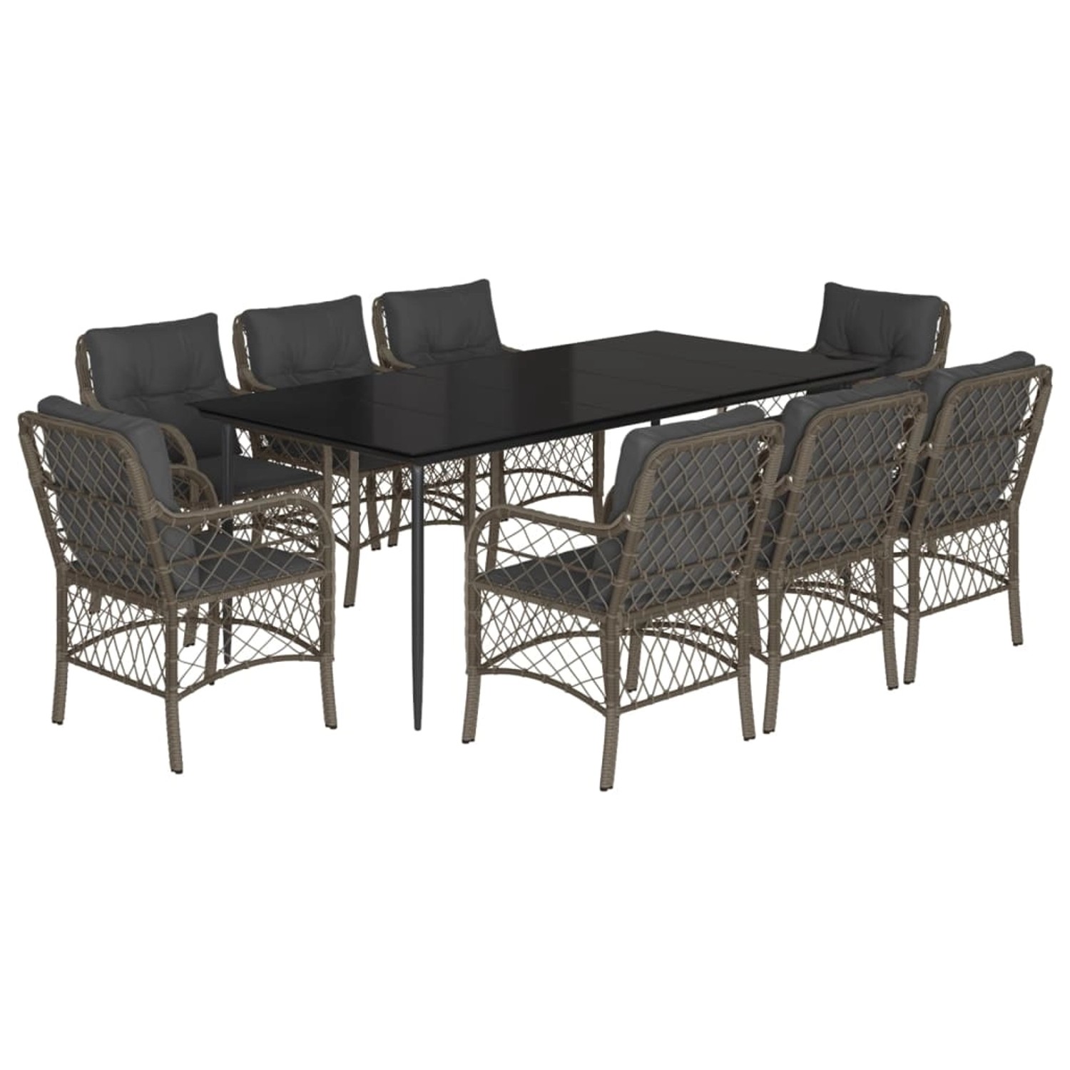 vidaXL 9-Tlg Garten-Essgruppe mit Kissen Grau Poly Rattan 3212130 günstig online kaufen