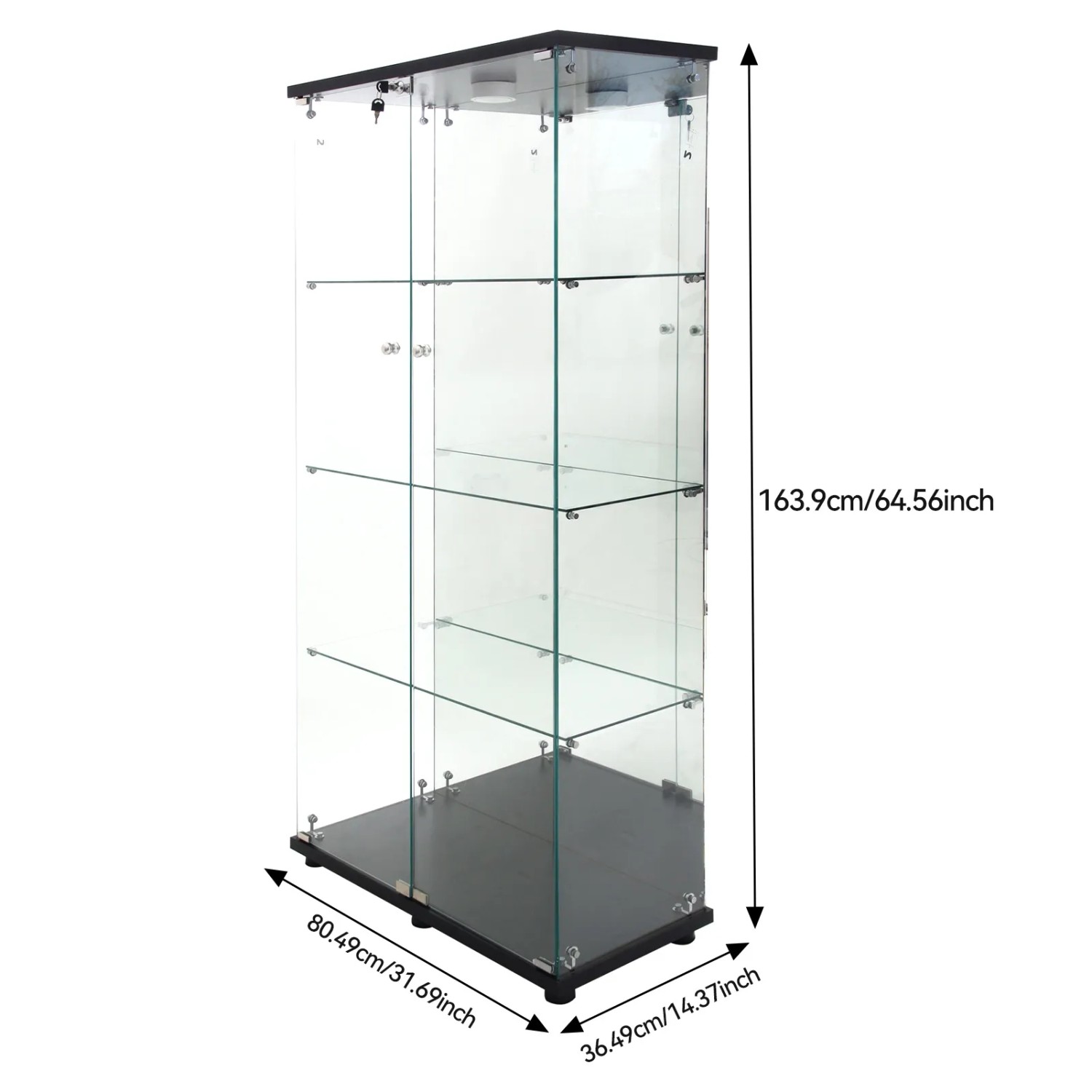 PXloue 4 Lagen Vitrine mit Glastrennwand&LED-Glasvitrine 80x36x164cm Weiß