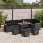 vidaXL Garten-Sofa-Set, 10-teilig, schwarz, Poly Rattan, mit Tisch und Hockern.