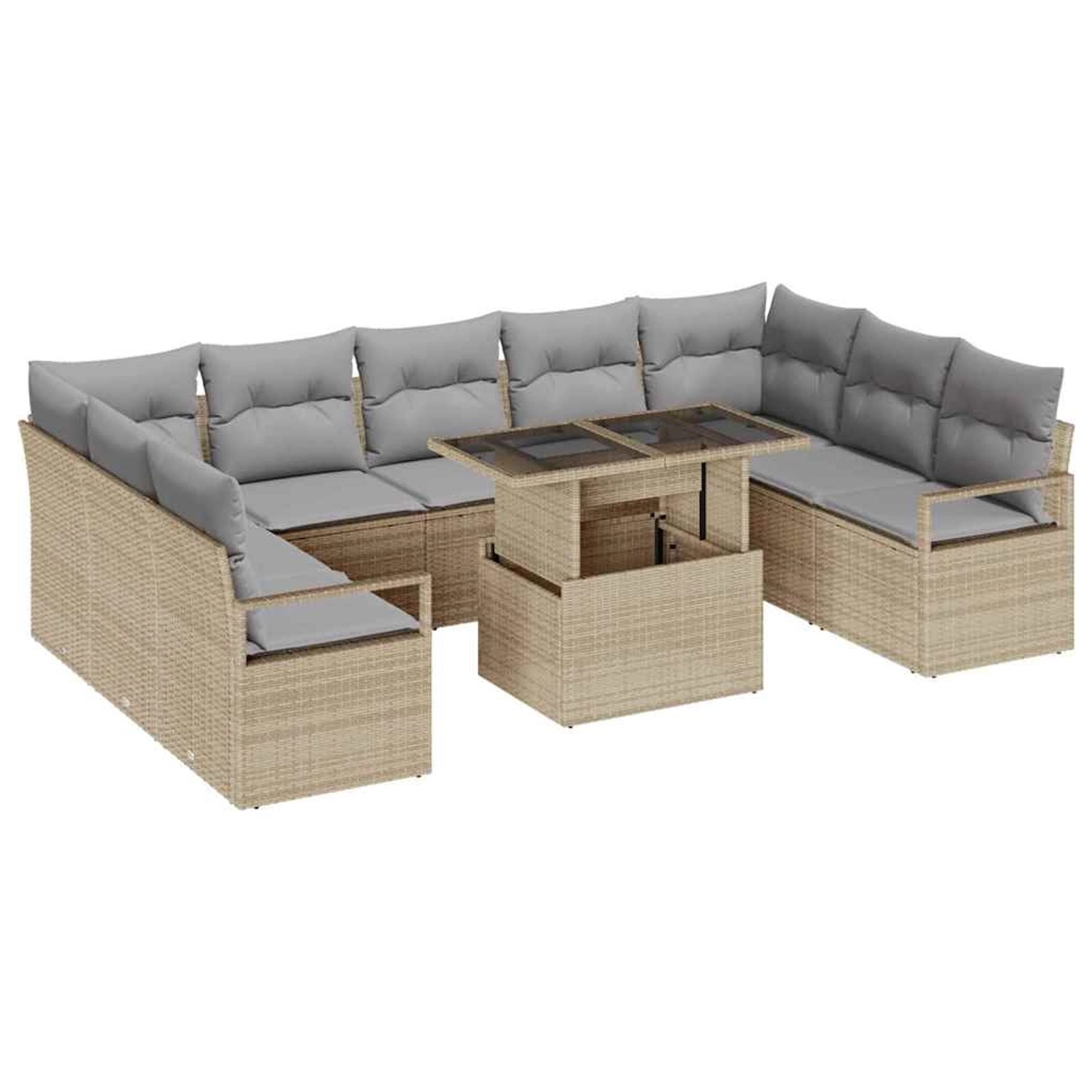 vidaXL Garten-Sofa-Set mit Speicher 10-Tlg Beige Poly Rattan 3357623 günstig online kaufen